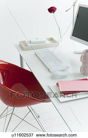 Stock Photo - Computer desk with office stationery. Fotosearch