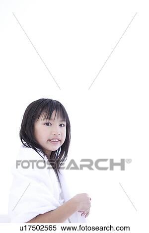 Stock Photography - Girl with a towel around her neck. Fotosearch