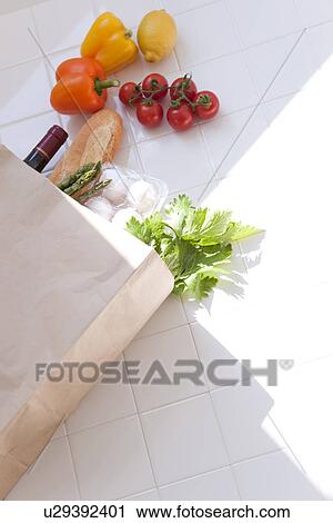 Stock Image - Groceries in an paper bag. Fotosearch