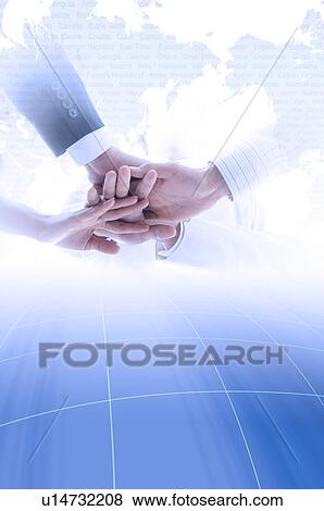 Group handshake under map of the world View Large Photo Image Stock Photo - Group handshake under map of the world. Fotosearch