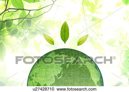 Leaves hovering over a green earth View Large Photo Image Stock Image - Leaves hovering over a green earth. Fotosearch