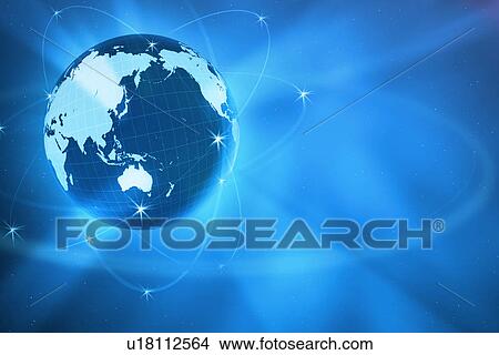 Picture - Light orbiting a blue earth. Fotosearch