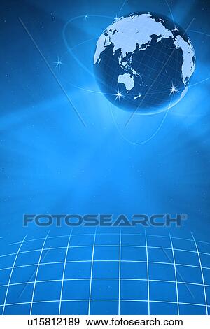 Stock Photo - Light orbiting a blue earth. Fotosearch