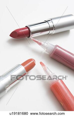 Stock Image - Lipsticks and lipglosses. Fotosearch