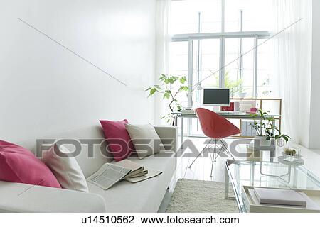 Living room with work desk View Large Photo Image Stock Image - Living room with work desk. Fotosearch