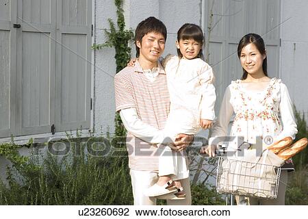 Mother, father and daughter walking with groceries in bicycle basket View Large Photo Image Stock Image - Mother, father and daughter walking with groceries in bicycle basket. Fotosearch