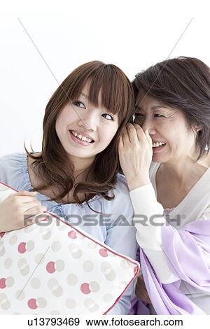 Mother whispering to her daughter View Large Photo Image Stock Photo - Mother whispering to her daughter. Fotosearch
