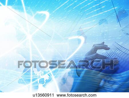 Person typing on laptop with images of documents and atoms View Large Photo Image Stock Image - Person typing on laptop with images of documents and atoms. Fotosearch