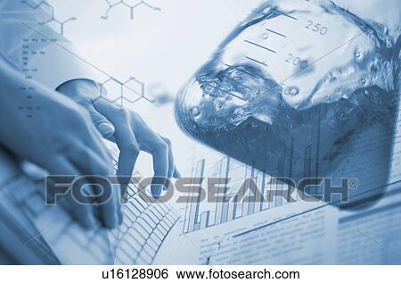 Person typing on laptop with images of documents and a beaker View Large Photo Image Stock Photograph - Person typing on laptop with images of documents and a beaker. Fotosearch