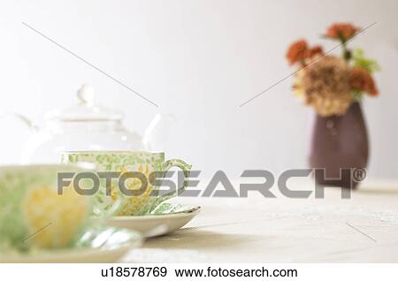 Tea on table setting View Large Photo Image Stock Photo - Tea on table setting. Fotosearch