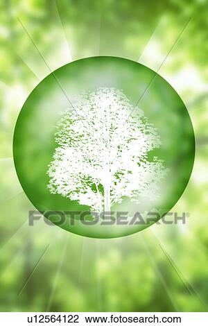 Stock Image - Tree outline in a green circle. Fotosearch