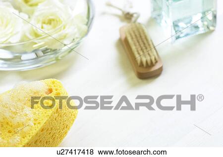 White roses and bathroom items View Large Photo Image Stock Photo - White roses and bathroom items. Fotosearch