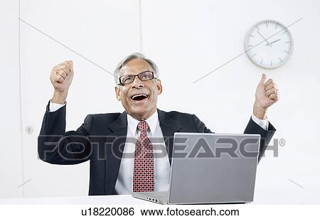 Stock Photograph - Old businessman rejoicing. Fotosearch