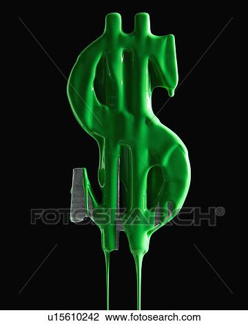 Stock Image - American dollar symbol dripping green paint. Fotosearch