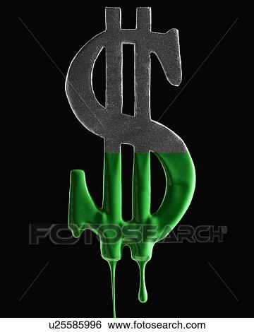 Stock Photograph - American dollar symbol dripping green paint. Fotosearch