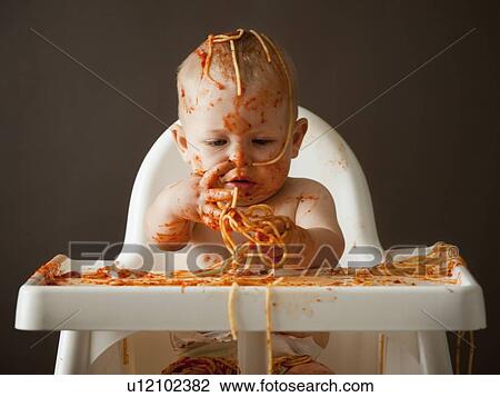 Baby covered in spaghetti View Large Photo Image Stock Image - Baby covered in spaghetti. Fotosearch