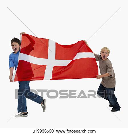 Stock Image - Children carrying flag. Fotosearch
