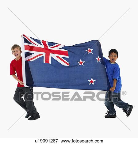 Stock Photo - Children carrying flag. Fotosearch