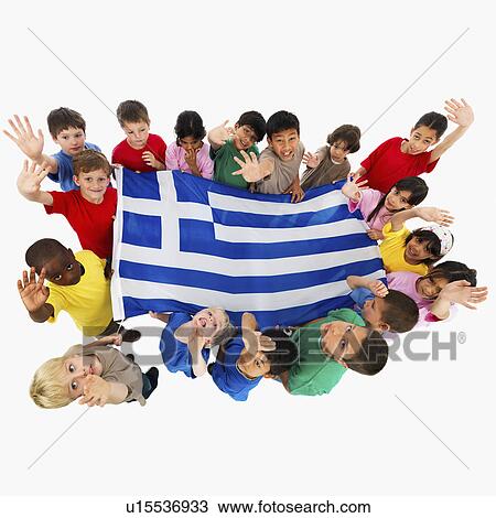 Stock Image - Children holding flag. Fotosearch