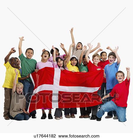Stock Image - Children holding flag. Fotosearch