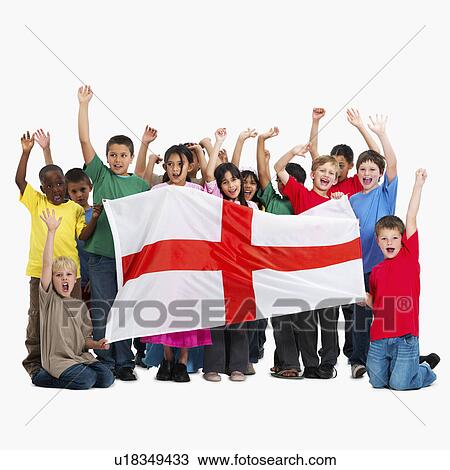 Stock Image - Children holding flag. Fotosearch