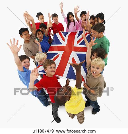 Stock Photo - Children holding flag. Fotosearch