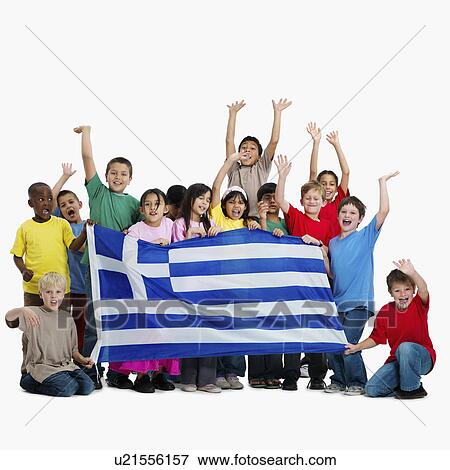 Stock Photo - Children holding flag. Fotosearch