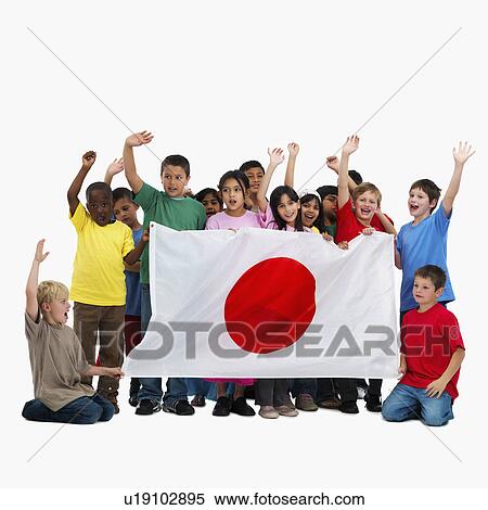 Stock Photography - Children holding flag. Fotosearch