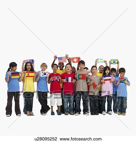 Stock Image - Children holding flags. Fotosearch