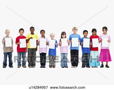 Children holding paper View Large Photo Image Stock Photo - Children holding paper. Fotosearch