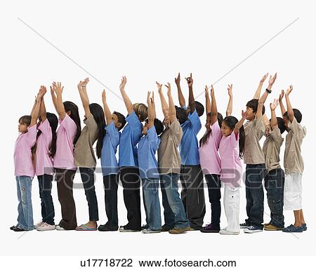 Children raising their arms View Large Photo Image Stock Image - Children raising their arms. Fotosearch