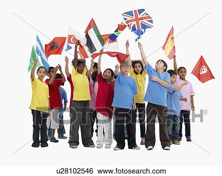Stock Photograph - Children waving flags. Fotosearch