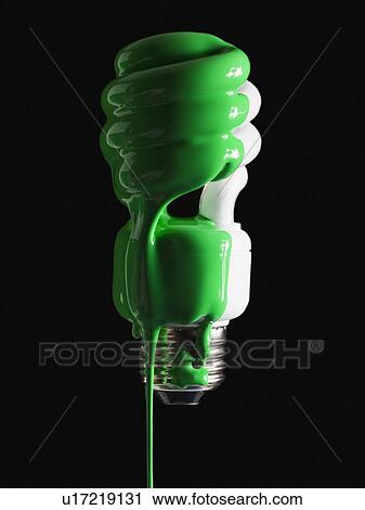 Stock Image - Light bulb covered in green paint. Fotosearch