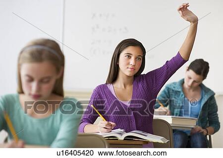 Stock Image - Students in classroom. Fotosearch