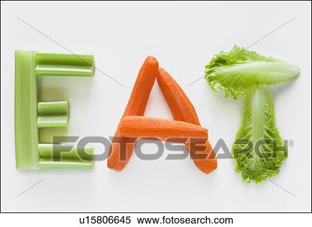 Vegetables spelling the word eat View Large Photo Image Stock Photography - Vegetables spelling the word eat. Fotosearch