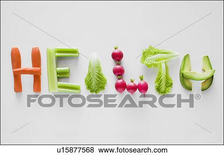 Vegetables spelling the word health View Large Photo Image Stock Photo - Vegetables spelling the word health. Fotosearch