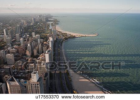 Aerial view of Chicago, Lake Shore Drive and Lake Michigan View Large Photo Image Stock Image - Aerial view of Chicago, Lake Shore Drive and Lake Michigan. Fotosearch