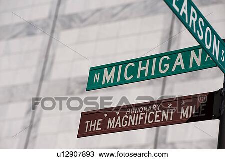 Chicago, Michigan Avenue street sign View Large Photo Image Stock Image - Chicago, Michigan Avenue street sign. Fotosearch