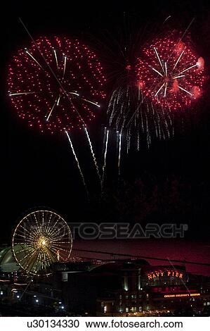 Chicago, Navy Pier, Fireworks View Large Photo Image Stock Image - Chicago, Navy Pier, Fireworks. Fotosearch