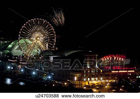 Chicago, Navy Pier, Fireworks View Large Photo Image Stock Photo - Chicago, Navy Pier, Fireworks. Fotosearch