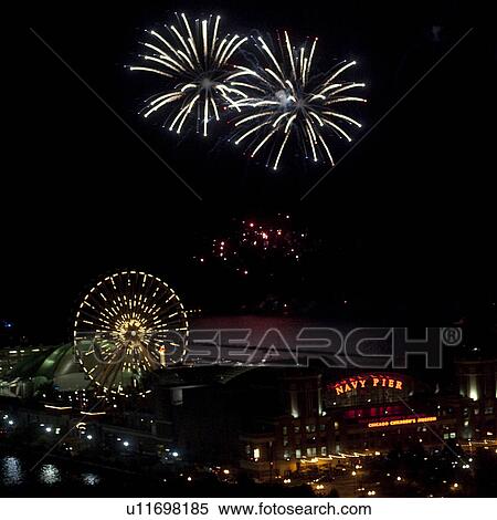 Chicago, Navy Pier, Fireworks View Large Photo Image Stock Photography - Chicago, Navy Pier, Fireworks. Fotosearch