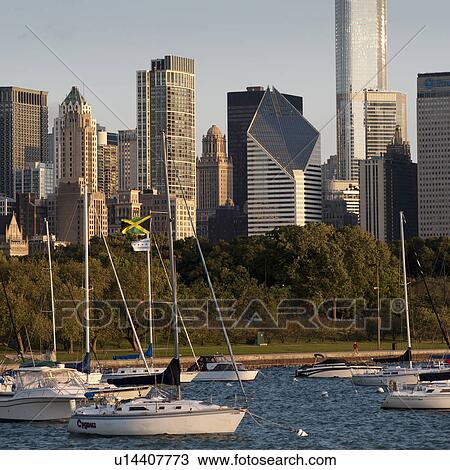 Chicago Skyline and boats on Lake Michigan View Large Photo Image Stock Image - Chicago Skyline and boats on Lake Michigan. Fotosearch