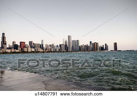 Stock Image - Chicago skyline, Lake Michigan. Fotosearch