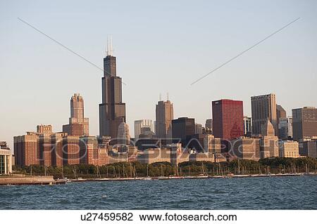 Stock Image - Chicago Skyline, Lake Michigan. Fotosearch