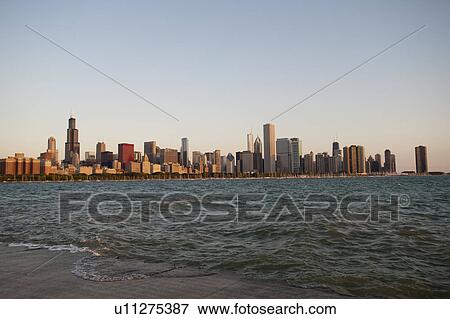 Chicago Skyline, lake Michigan View Large Photo Image Stock Photo - Chicago Skyline, lake Michigan. Fotosearch