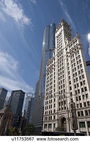 Chicago, Trump Tower, Wrigley Building View Large Photo Image Stock Photo - Chicago, Trump Tower, Wrigley Building. Fotosearch
