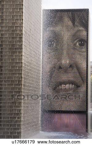 Face portrait at Chicago Crown Fountain View Large Photo Image Stock Photo - Face portrait at Chicago Crown Fountain. Fotosearch