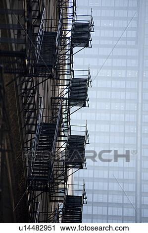 Stock Image - Fire escape on the exterior of a building in Chicago. Fotosearch
