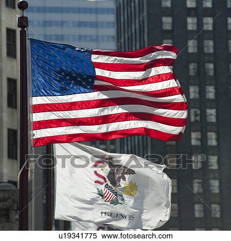 Stock Photography - Flags along Michigan Avenue in Chicago. Fotosearch