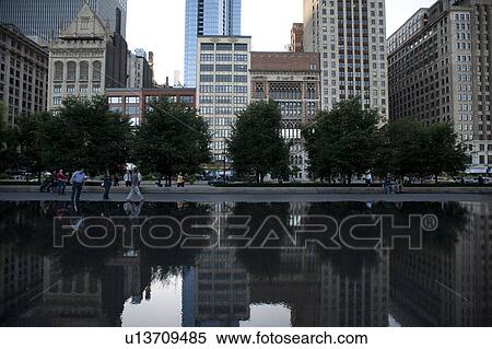 Stock Photography - Pond of water at Chicago, Crown Fountain. Fotosearch